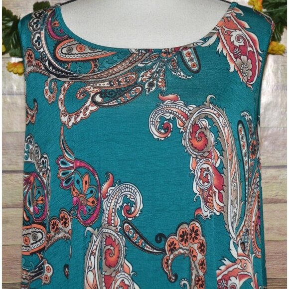 VOLL Boutique Teal Paisleys Sleeveless Flowy Blouse Top Plus Size 3X Pockets - Picture 2 of 11